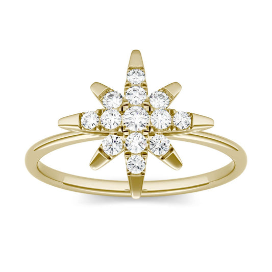 0.22 CTW DEW Moissanite Starburst Ring in 14K Yellow Gold