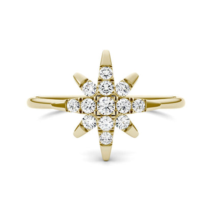 0.22 CTW DEW Moissanite Starburst Ring in 14K Yellow Gold