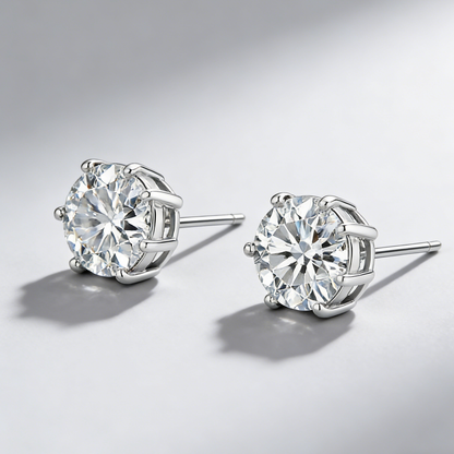Moissanite Stud Earrings – 925 Sterling Silver, 6-Prong Setting, GRA Certified