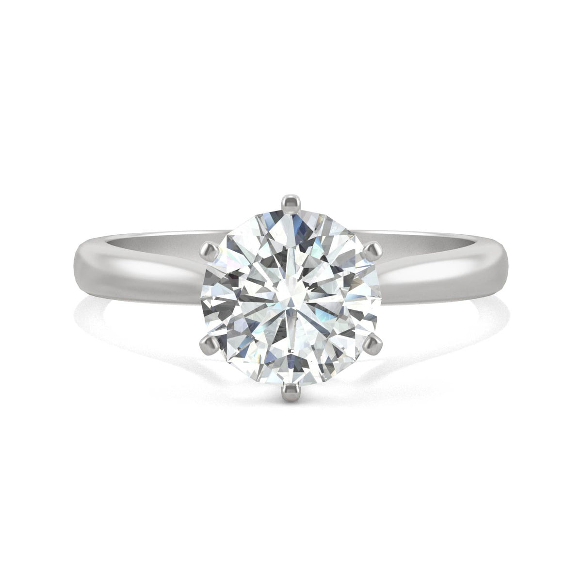 1.50 CTW DEW Round Moissanite Six-Prong Solitaire Engagement Ring in 14K White Gold