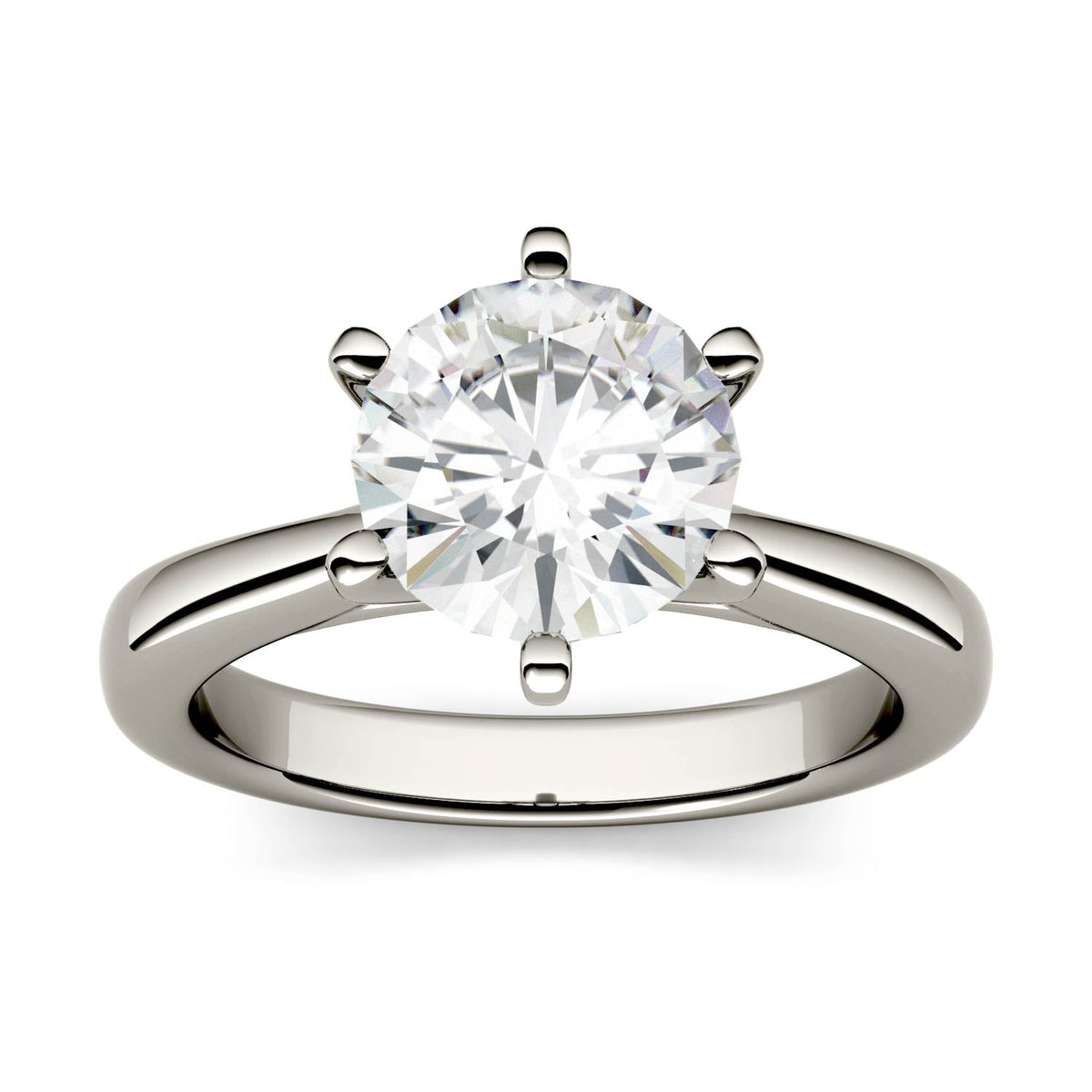 1.90 CTW DEW Round Moissanite Six-Prong Cathedral Solitaire Engagement Ring in 14K White Gold