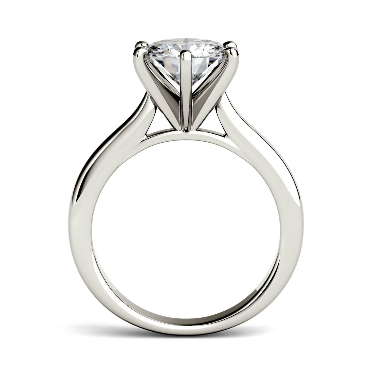 1.90 CTW DEW Round Moissanite Six-Prong Cathedral Solitaire Engagement Ring in 14K White Gold