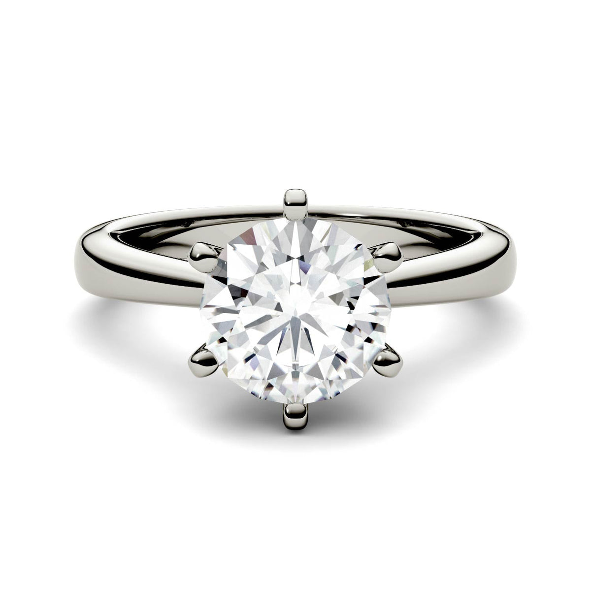 1.90 CTW DEW Round Moissanite Six-Prong Cathedral Solitaire Engagement Ring in 14K White Gold
