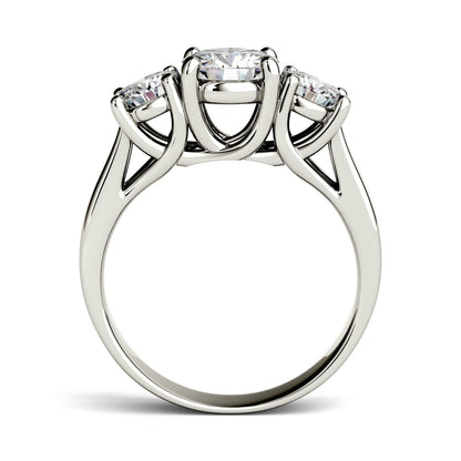 2.00 CTW DEW Round Moissanite Three-Stone Trellis Ring in 14K White Gold