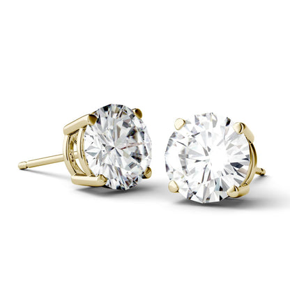 3.00 CTW DEW Round Moissanite Stud Earrings in 14K Yellow Gold