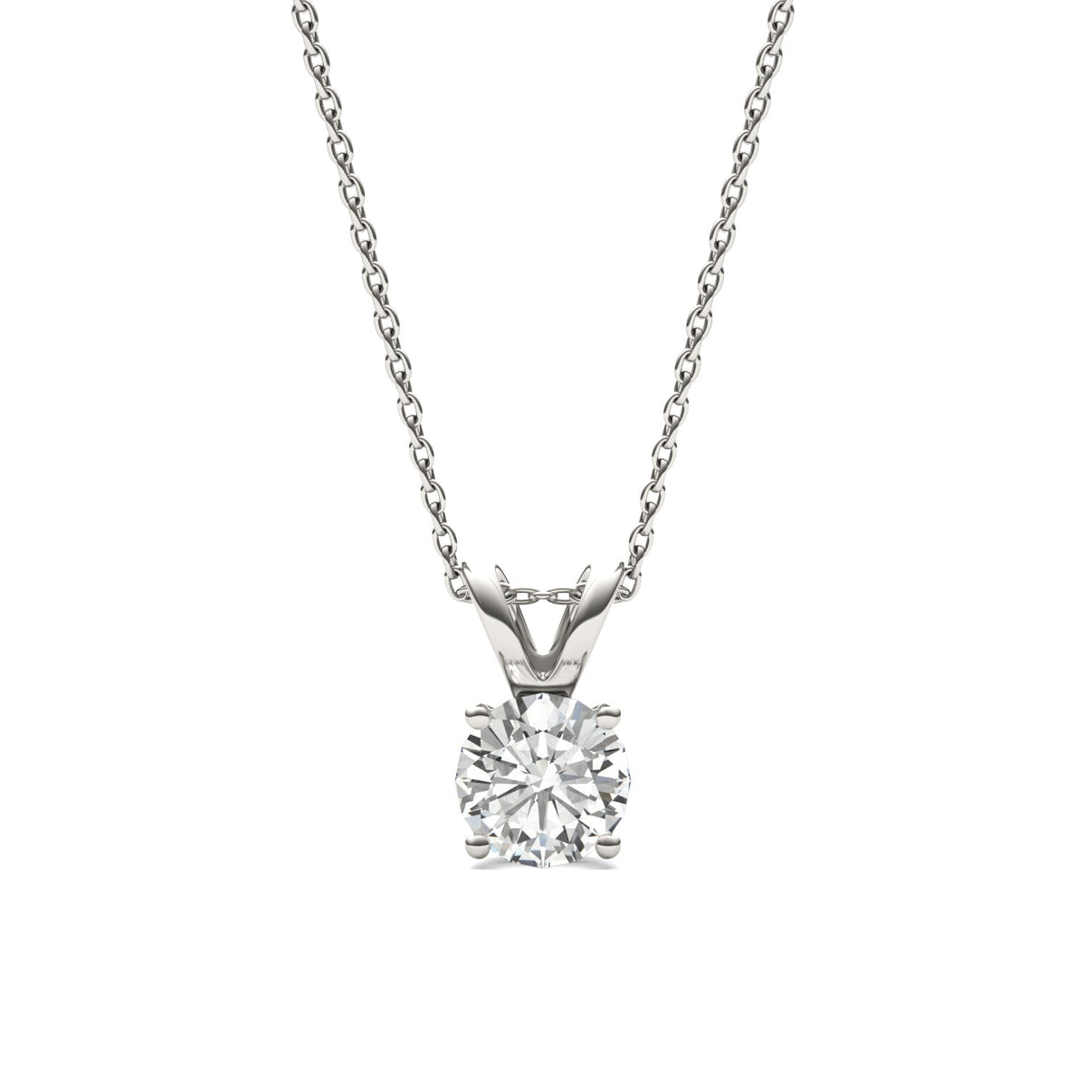 1.00 CTW DEW Round Moissanite Solitaire Pendant in 14K White Gold