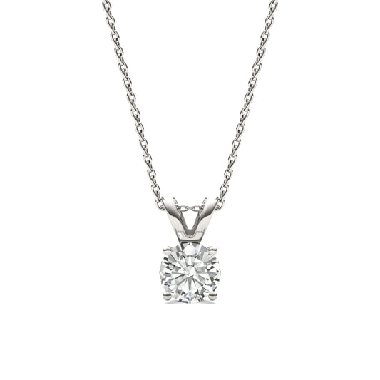 1.00 CTW DEW Round Moissanite Solitaire Pendant in 14K White Gold