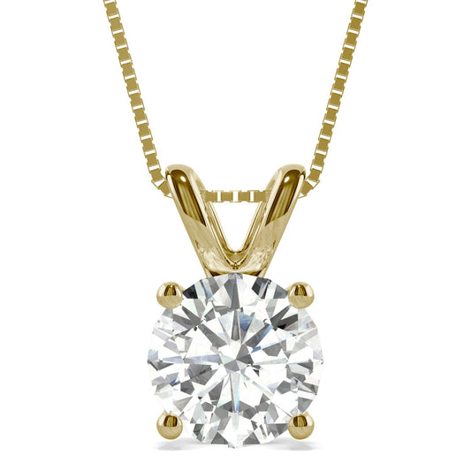 3.10 CTW DEW Round Moissanite Basket Pendant in 14K Yellow Gold