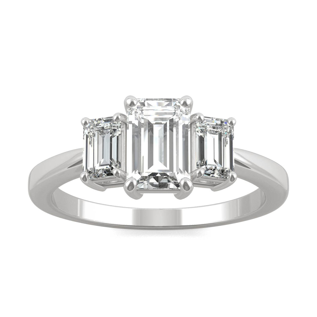 1.55 CTW DEW Emerald Moissanite Three-Stone Ring in 14K White Gold