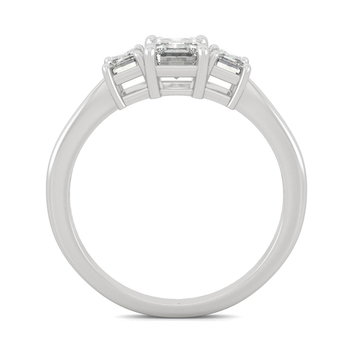 1.55 CTW DEW Emerald Moissanite Three-Stone Ring in 14K White Gold