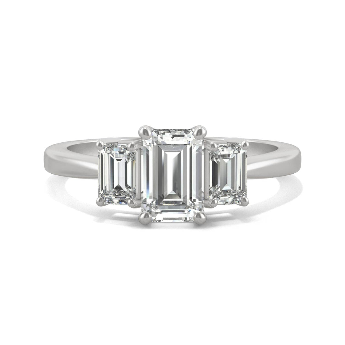 1.55 CTW DEW Emerald Moissanite Three-Stone Ring in 14K White Gold