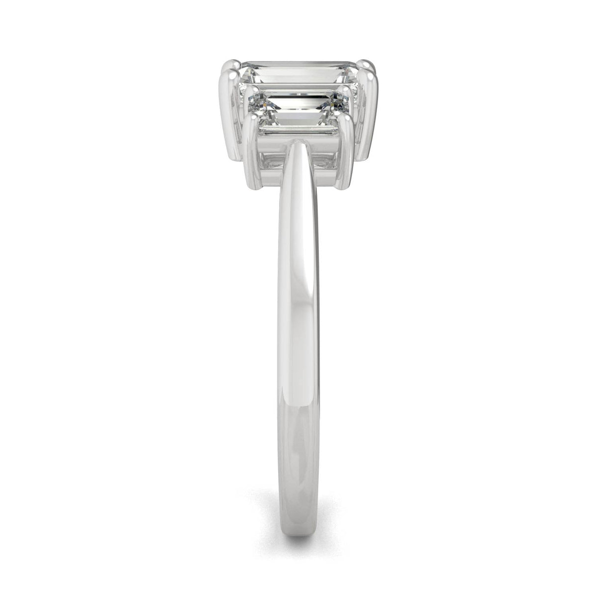 1.55 CTW DEW Emerald Moissanite Three-Stone Ring in 14K White Gold