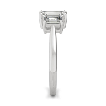 1.55 CTW DEW Emerald Moissanite Three-Stone Ring in 14K White Gold