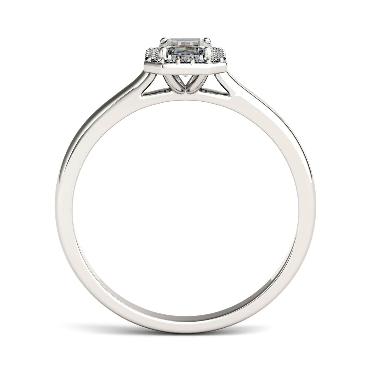 0.68 CTW DEW Emerald Moissanite Halo Ring in 14K White Gold