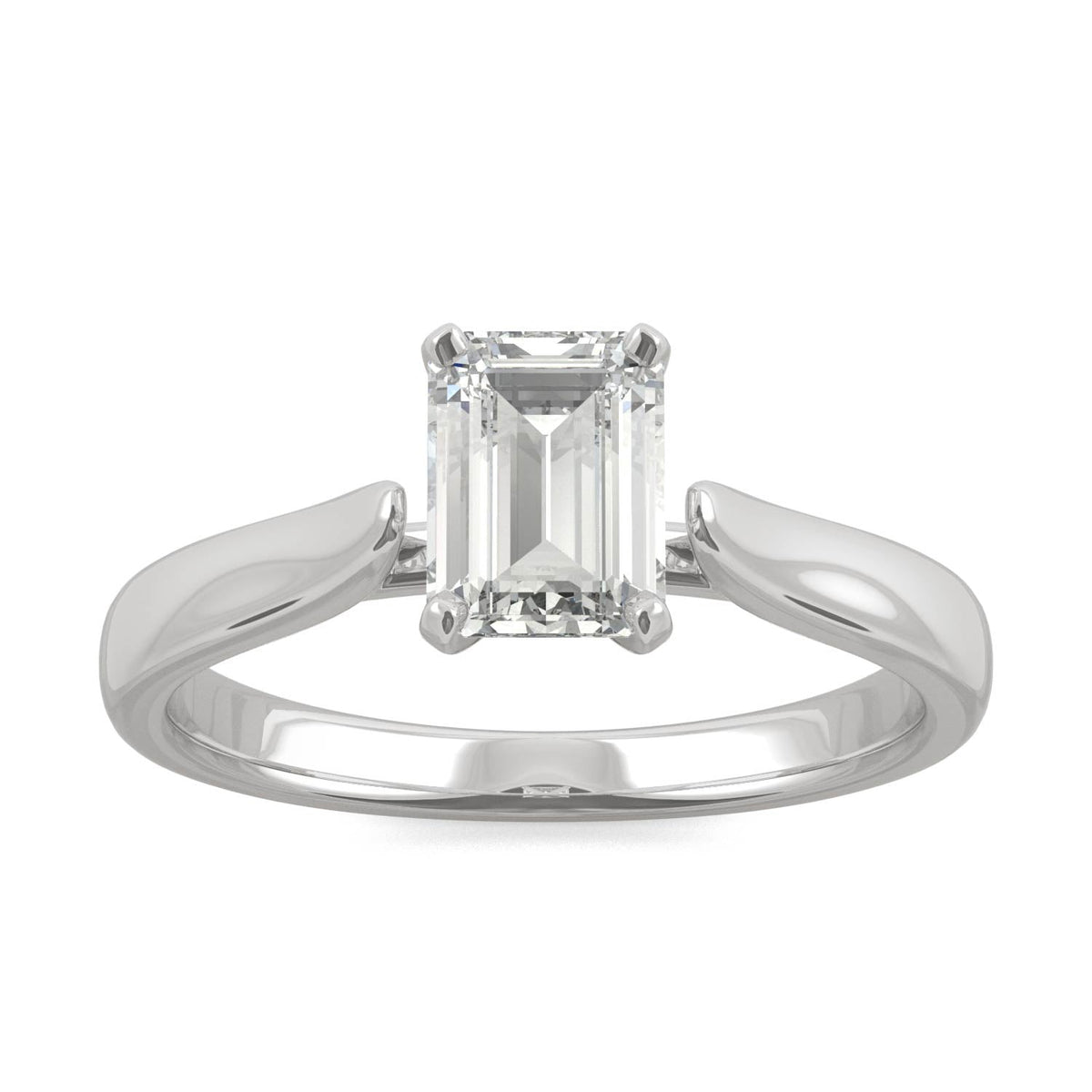 1.00 CTW DEW Emerald Moissanite Solitaire Ring in 14K White Gold