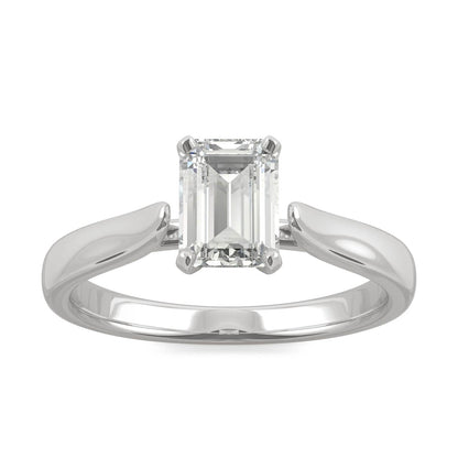 1.00 CTW DEW Emerald Moissanite Solitaire Ring in 14K White Gold