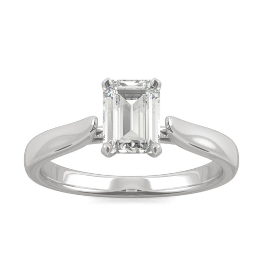 1.00 CTW DEW Emerald Moissanite Solitaire Ring in 14K White Gold