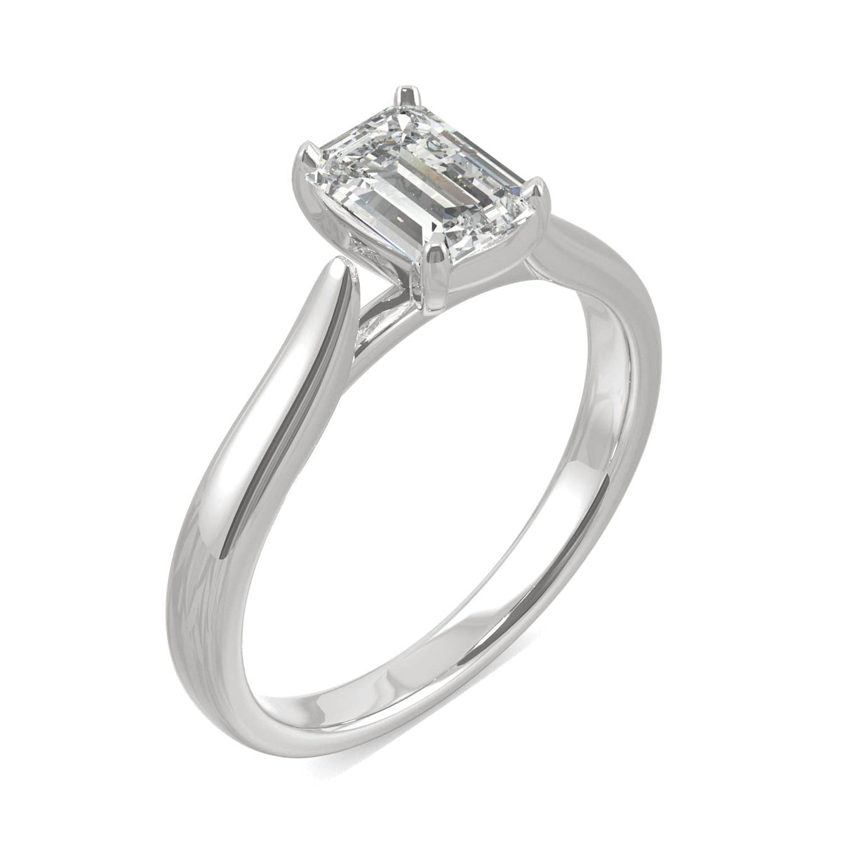 1.00 CTW DEW Emerald Moissanite Solitaire Ring in 14K White Gold