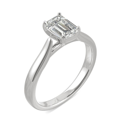 1.00 CTW DEW Emerald Moissanite Solitaire Ring in 14K White Gold