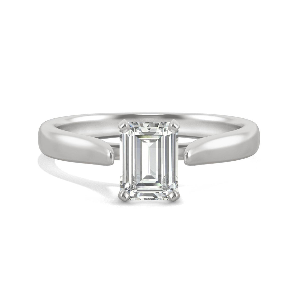 1.00 CTW DEW Emerald Moissanite Solitaire Ring in 14K White Gold
