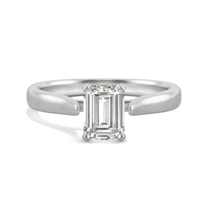 1.00 CTW DEW Emerald Moissanite Solitaire Ring in 14K White Gold