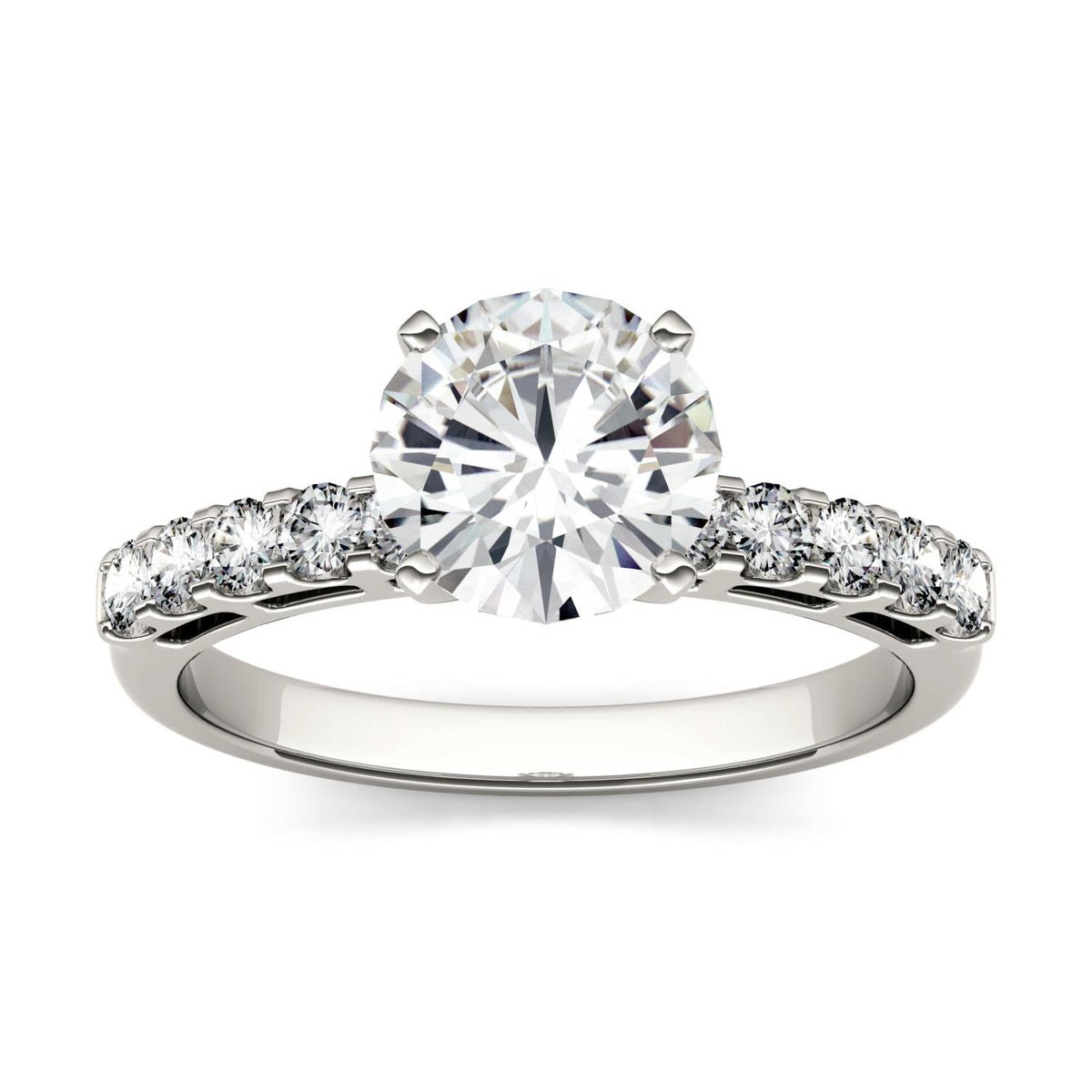 1.80 CTW DEW Round Moissanite Engagement Ring in 14K White Gold