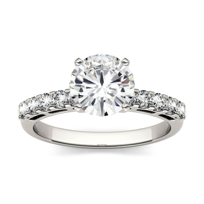 1.80 CTW DEW Round Moissanite Engagement Ring in 14K White Gold