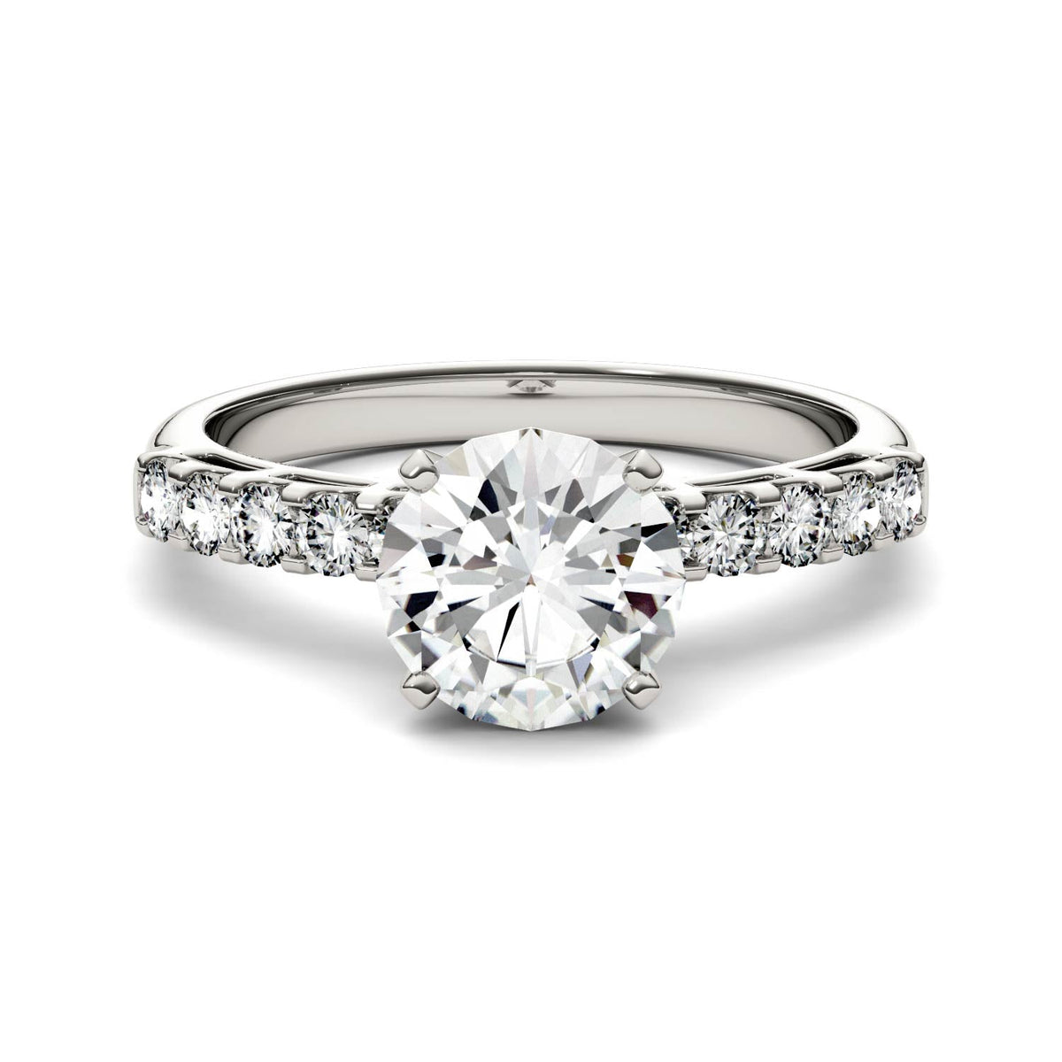 1.80 CTW DEW Round Moissanite Engagement Ring in 14K White Gold