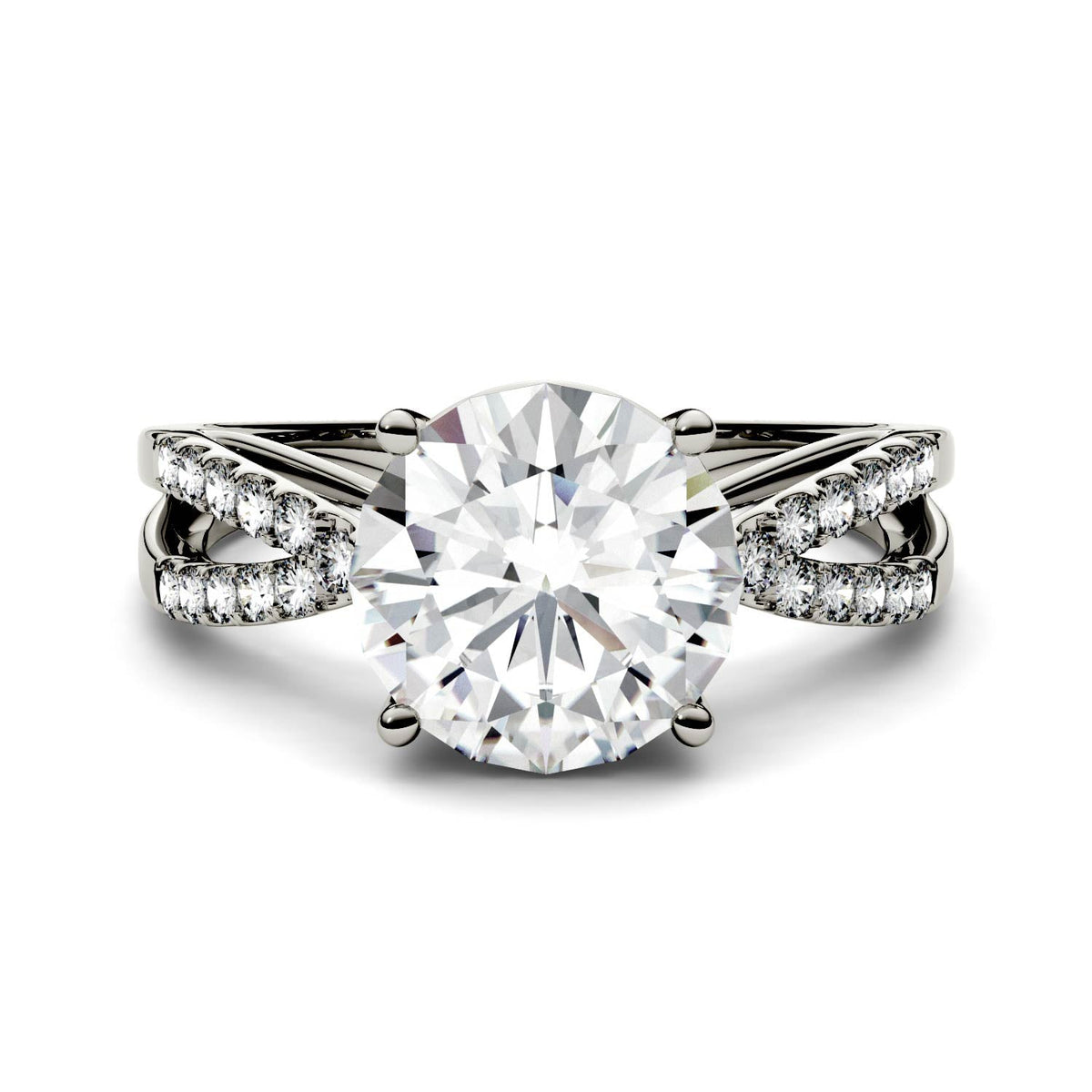 2.92 CTW DEW Round Moissanite Engagement Ring in 14K White Gold