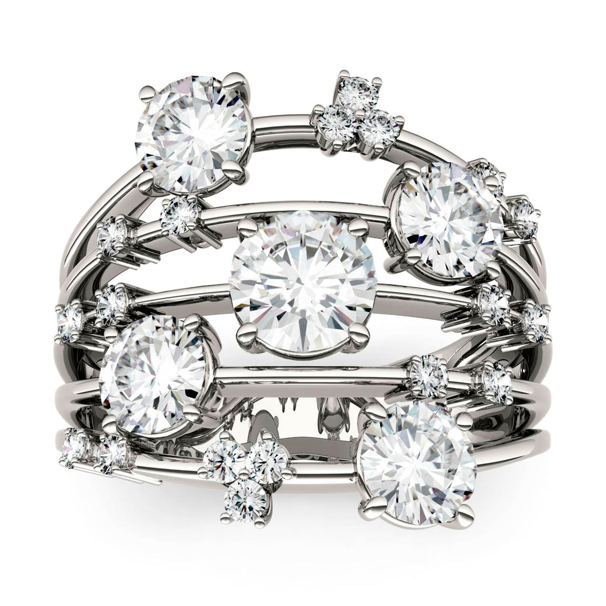 3.14 CTW DEW Round Moissanite Galaxy Ring in 14K White Gold