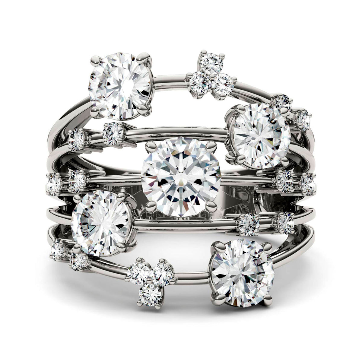 3.14 CTW DEW Round Moissanite Galaxy Ring in 14K White Gold