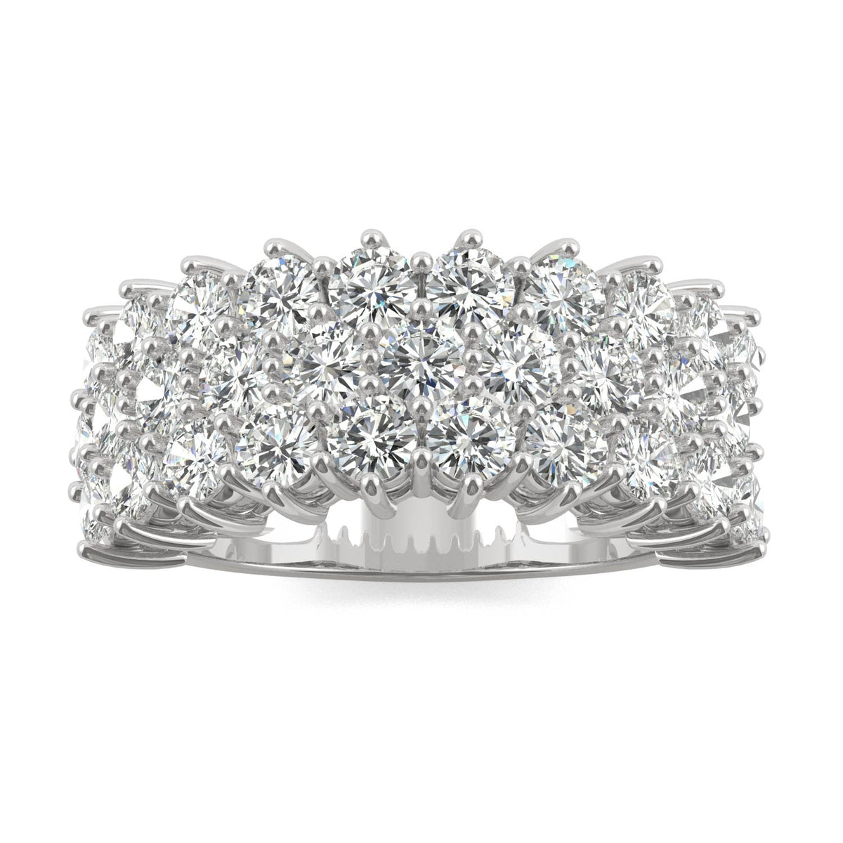 3.00 CTW DEW Round Moissanite Three-Row Ring in 14K White Gold