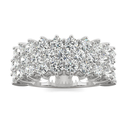 3.00 CTW DEW Round Moissanite Three-Row Ring in 14K White Gold