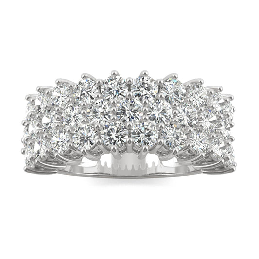 3.00 CTW DEW Round Moissanite Three-Row Ring in 14K White Gold