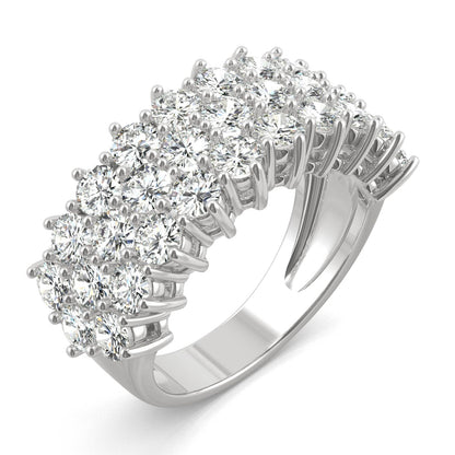 3.00 CTW DEW Round Moissanite Three-Row Ring in 14K White Gold