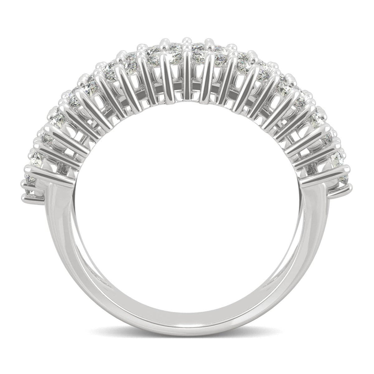 3.00 CTW DEW Round Moissanite Three-Row Ring in 14K White Gold