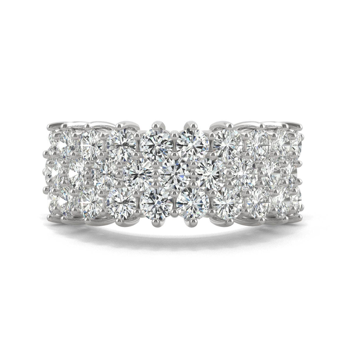 3.00 CTW DEW Round Moissanite Three-Row Ring in 14K White Gold