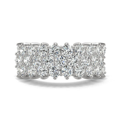 3.00 CTW DEW Round Moissanite Three-Row Ring in 14K White Gold