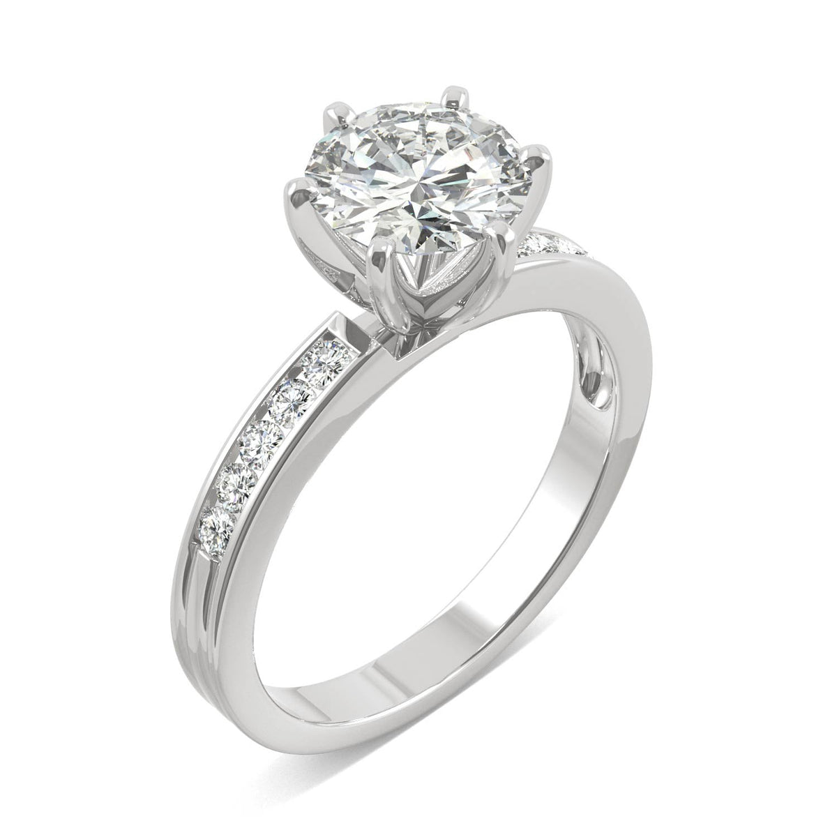 1.70 CTW DEW Round Moissanite Engagement Ring in 14K White Gold