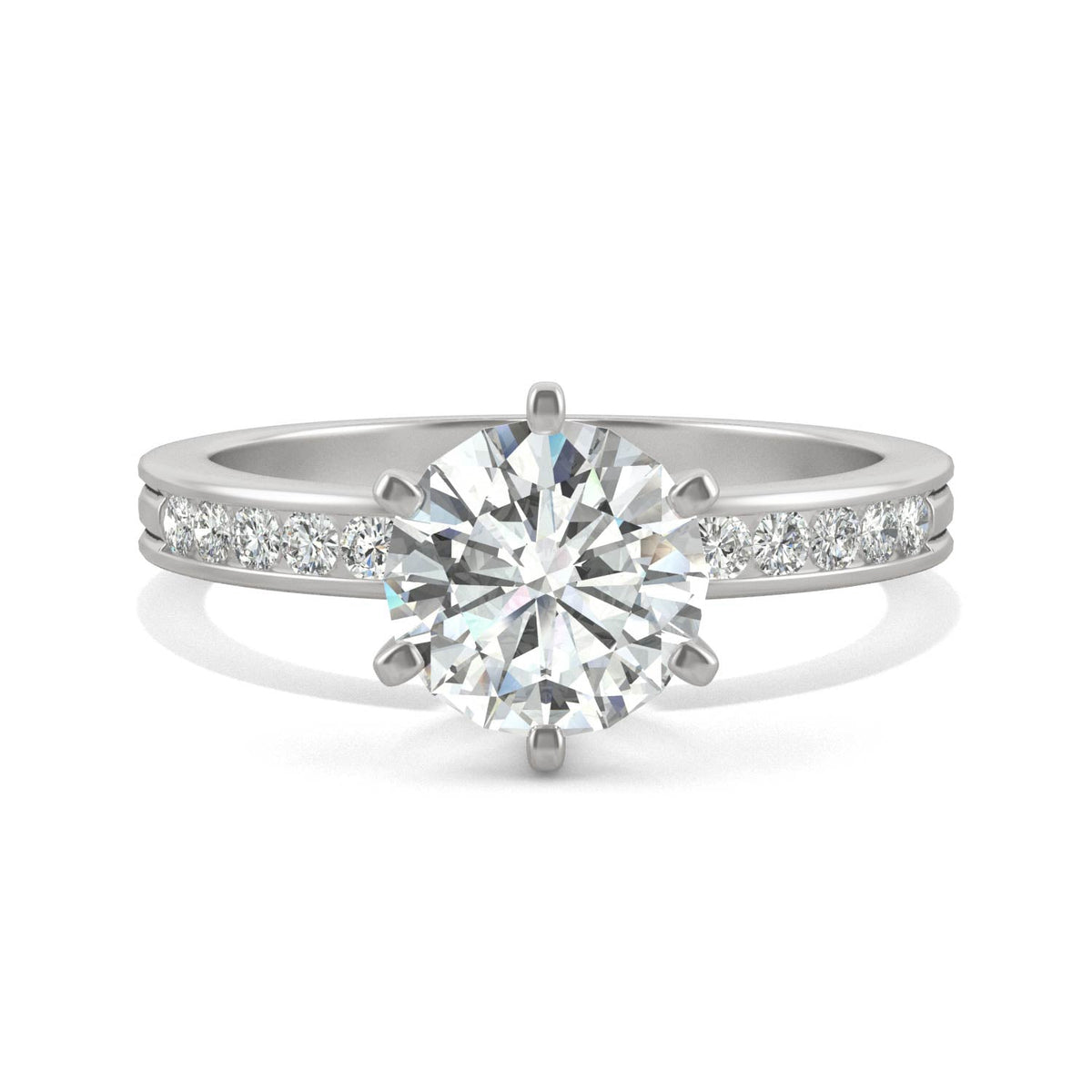 1.70 CTW DEW Round Moissanite Engagement Ring in 14K White Gold