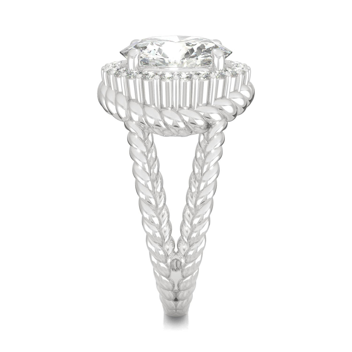 2.94 CTW DEW Round Moissanite Halo Split-Shank Engagement Ring in 14K White Gold