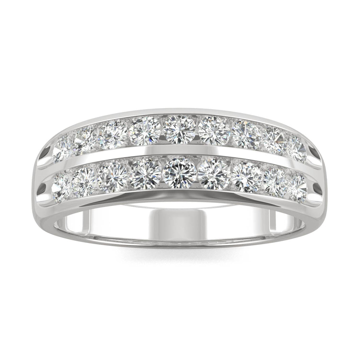 0.72 CTW DEW Round Moissanite Two Row Ring in 14K White Gold