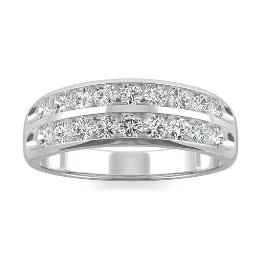 0.72 CTW DEW Round Moissanite Two Row Ring in 14K White Gold