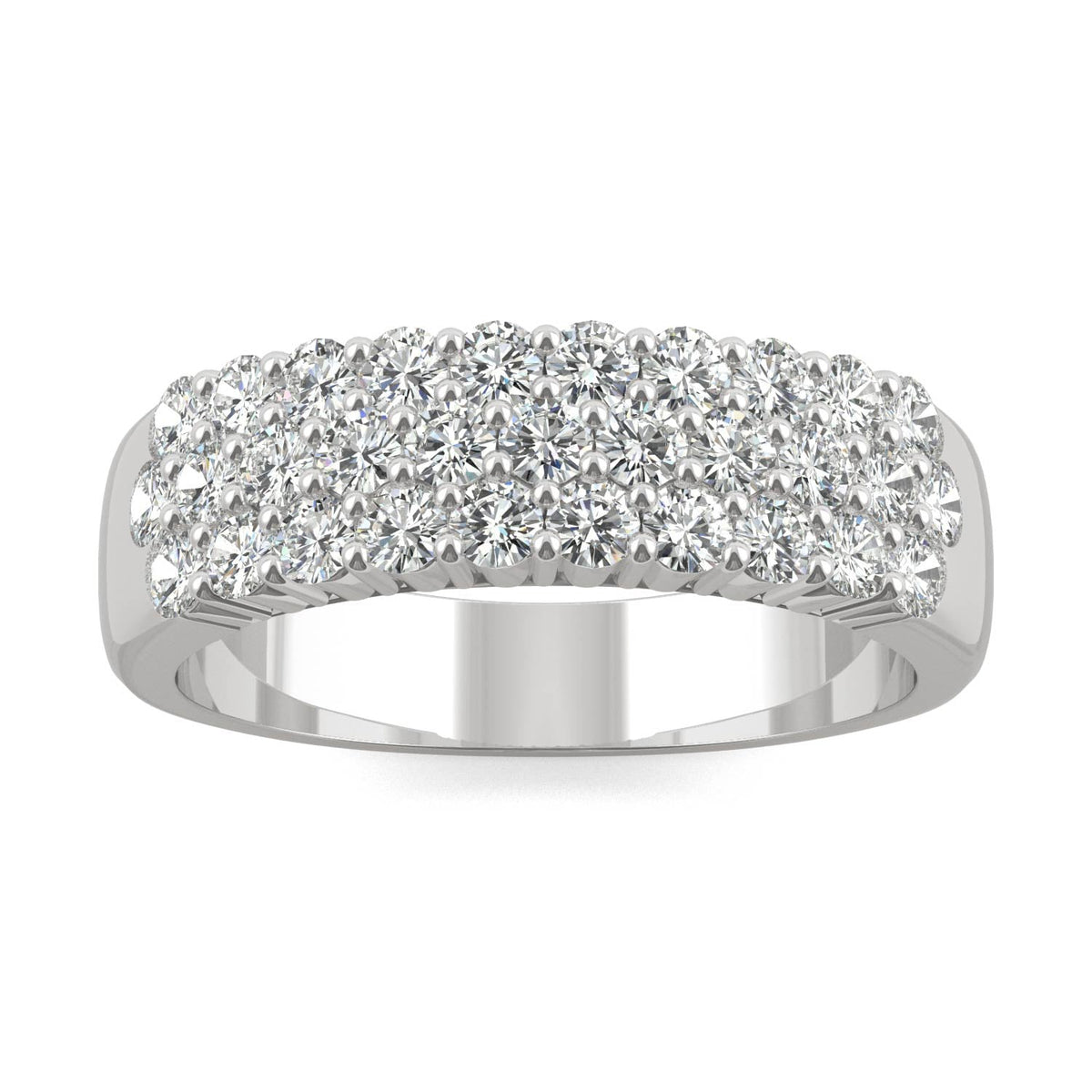 0.93 CTW DEW Round Moissanite Three-Row Ring in 14K White Gold