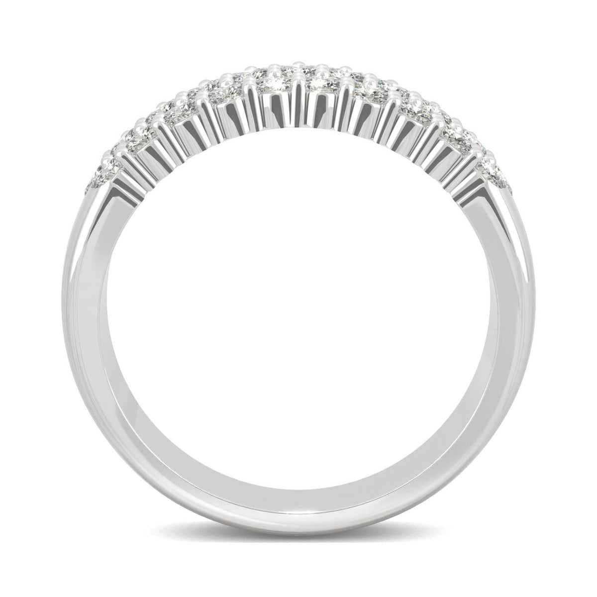 0.93 CTW DEW Round Moissanite Three-Row Ring in 14K White Gold
