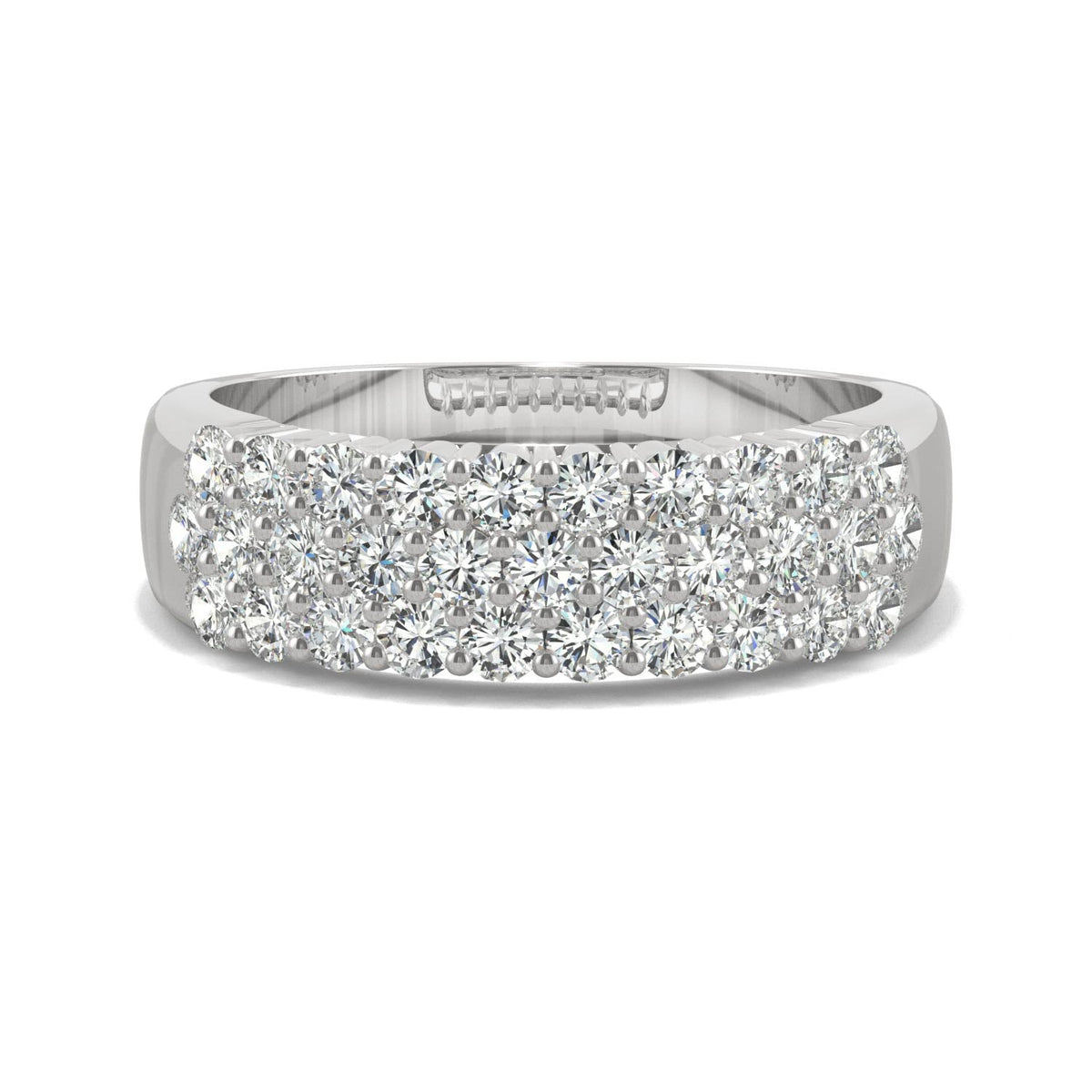 0.93 CTW DEW Round Moissanite Three-Row Ring in 14K White Gold