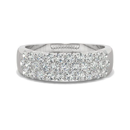 0.93 CTW DEW Round Moissanite Three-Row Ring in 14K White Gold