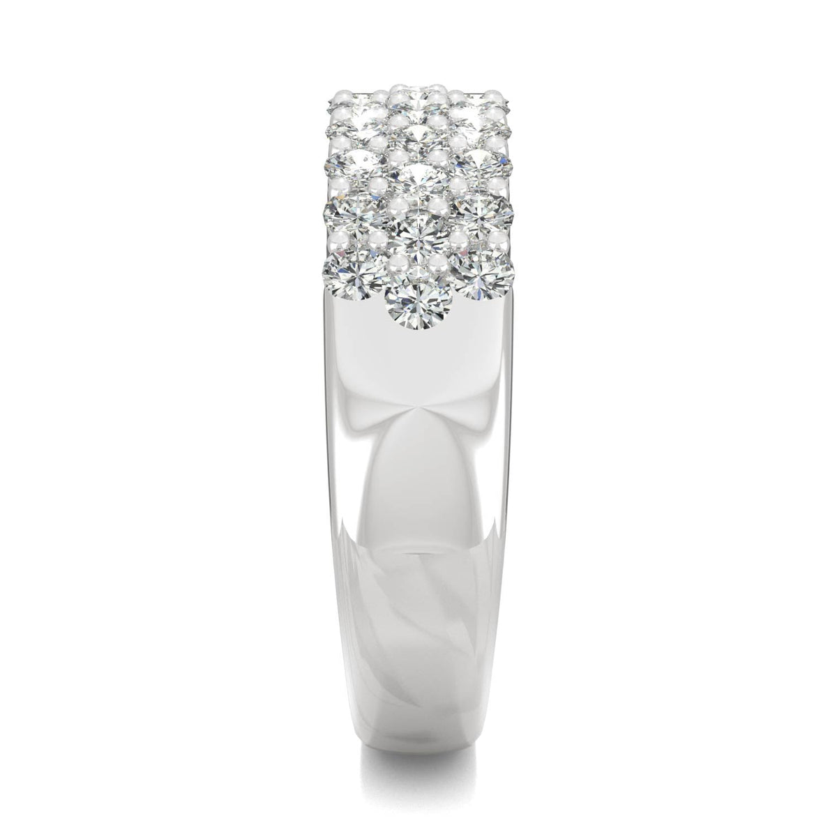 0.93 CTW DEW Round Moissanite Three-Row Ring in 14K White Gold