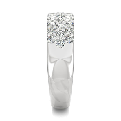 0.93 CTW DEW Round Moissanite Three-Row Ring in 14K White Gold