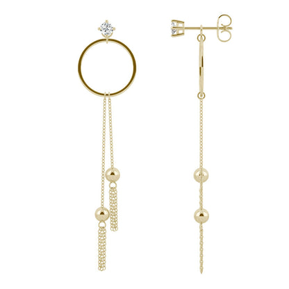 0.20 CTW DEW Moissanite Circle Chain Drop Earrings in 14K Yellow Gold